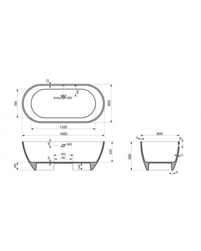 Ванна отдельностоящая из литьевого мрамора Delice Olivia 165х80 DLR330002